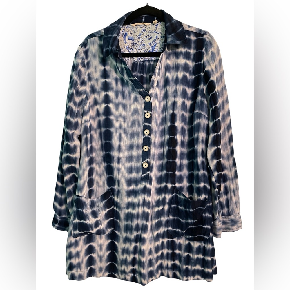 Soft Surroundings Size XL Navy Tie Dye Blouse